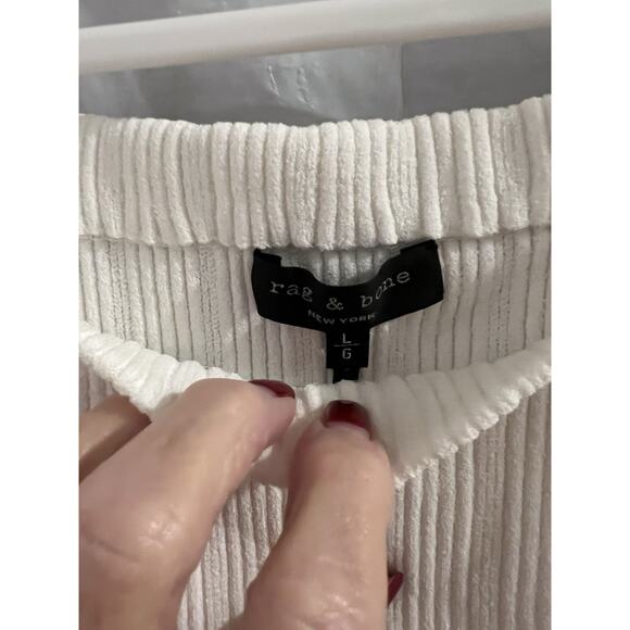 Rag & Bone White Ribbed Knit Off The Shoulder Sweater Sz L - Picture 3 of 6